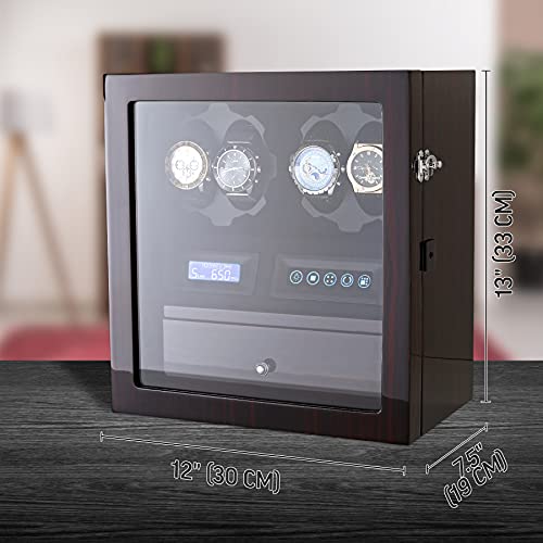 Image of 4 Watch Winder with 5 Watch Storage Space, LCD Display, Touch Control and Interior Light