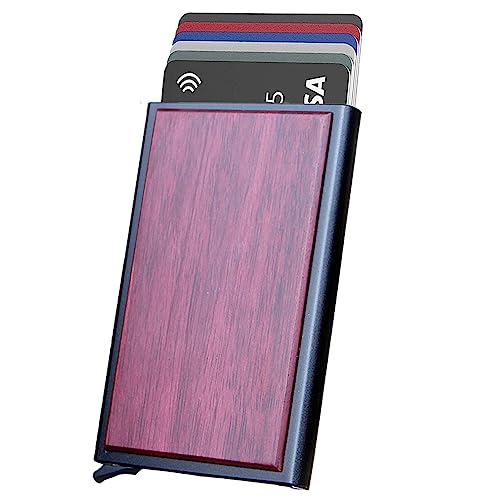Minimalist Pop-up Stealth Wallet With Wood For Men,Slim Aluminum Card Holder Wallet With RFID Blocking,Metal Wallet Hold 10 Cards,Mens Wallet For Business Card,credit Card (Black)