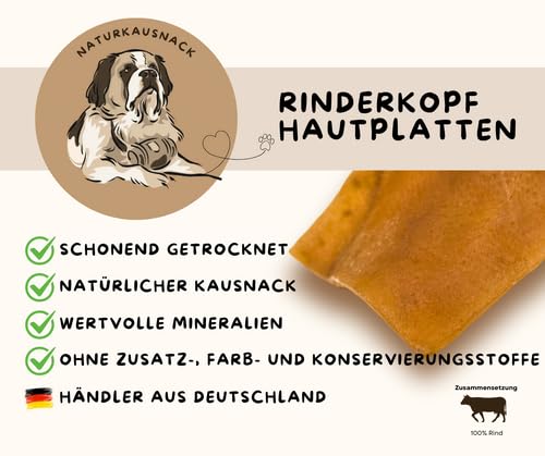 Warnick's Hundesnack Rinderkopfhautplatten - 5 kg | Große Rinderkopfhautplatten - Hart & lecker - Naturkausnack für Hunde aus 100% Rind - Zur Zahnpflege, ohne Zusätze