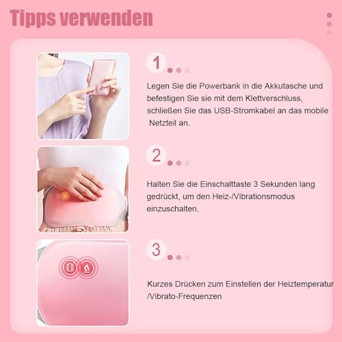 FONPOO Tragbares Elektrisches Heizkissen Rücken gegen Krämpfe, Frauen Perioden Wärmegürtel, 3 Temperaturmodi, USB Wiederaufladbar, Waschbar, Lycra Material