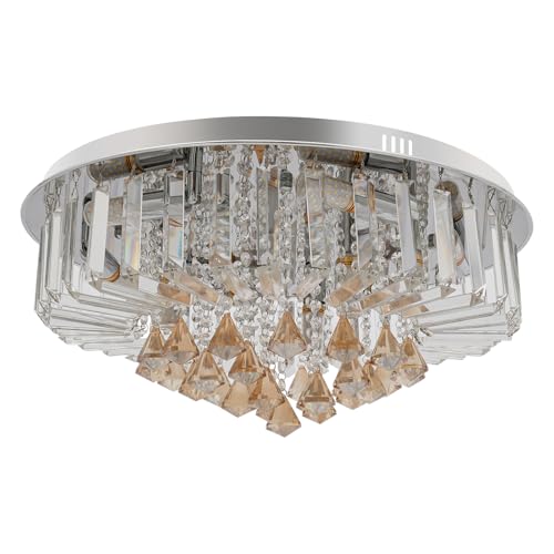 Desnysmf Lámpara de techo de 108 W con mando a distancia, 9 focos, lámpara de techo de cristal, moderna lámpara de araña, lámpara de araña de cristal, para salón E14, con 10 bombillas LED E14, color
