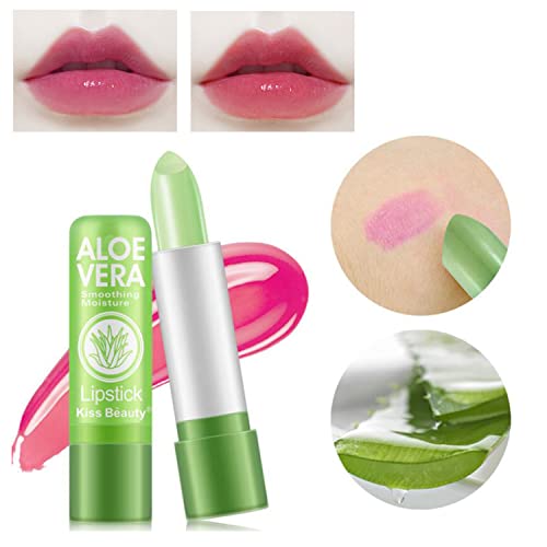 5 Pack Aloe Vera Color Changing Lipstick, Long Lasting Moisturizing Temperature Color Changing Aloe Vera Lip Gloss Lip Balm, Green Lipstick That Turns Pink Magic Lipstick Makeup (Aloe Vera Lipstick) #TOP5