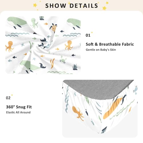 Draps de berceau motif océan en coton pour la chambre de bébé - 6