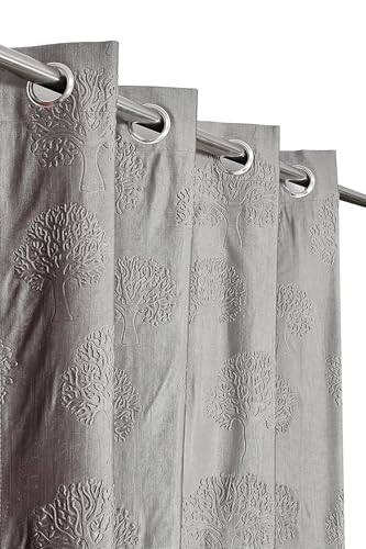 Image of Heavy Quality Punch Tree Curtains 7 Feet Long Set of 1 Pcs | Grey Door Curtains for Living Room, Bedroom | Lightweight 7 Feet Long Drapes for Home Decoration