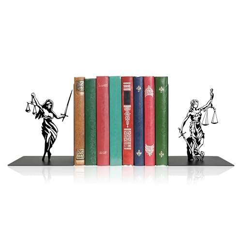 Lady Justice Statue Bookends - Metal Scales of Justice Decor for Law Office Lawyer Gifts Bookshelf or Desktop 4.7x4.7x6 Inch Rustic Lawyer Office Decor