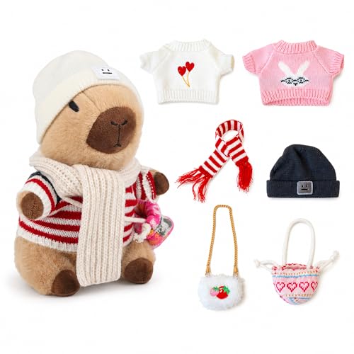 Image of Capybara Plush for Boys Girls Birthday Dress Up Cute Plushies,10 Pcs Set,9 Clothes and Accessories Kawaii Stuffed Animal Plushie Toy, Soft Peluche Doll for Kids 10.2 in