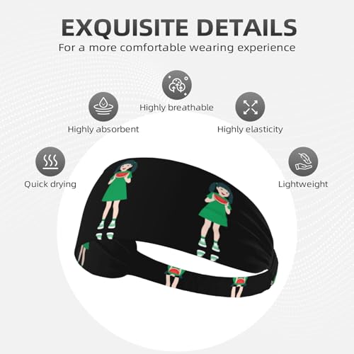 Elastic Sports Headband Hairband BROLEO little girl eating watermelon Printing Quick Drying, Moisture Wicking4