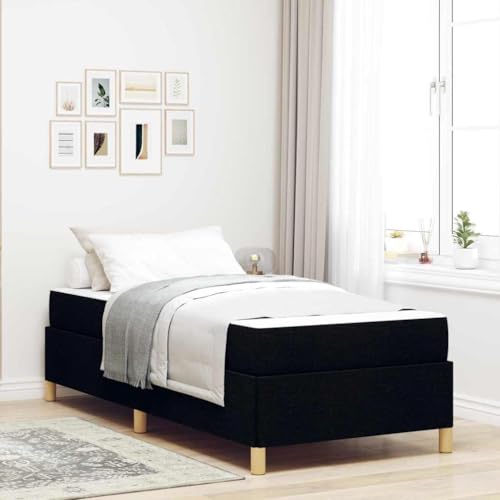 EDNRSOG Telaio letto con materasso nero 90 x 200 cm tessuto moderno telaio letto con vano portaoggetti e molle insacchettate per camera da letto contemporanea