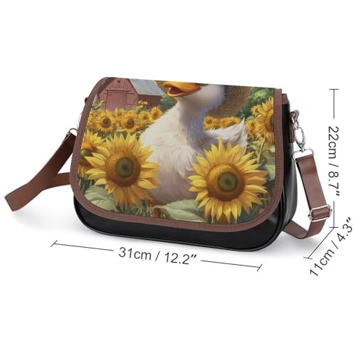 Farm Sunflower Duck Women's Crossbody Bags Leather Messenger Handbag Small Shoulder Bag Purse2