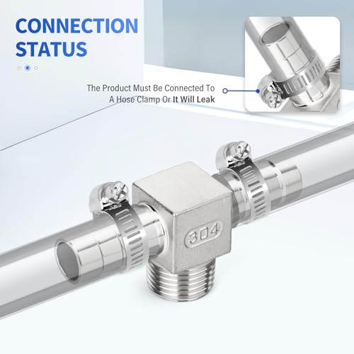 Conector T de acero inoxidable de 1/2 BSP con espigas de 8mm y abrazadera 6