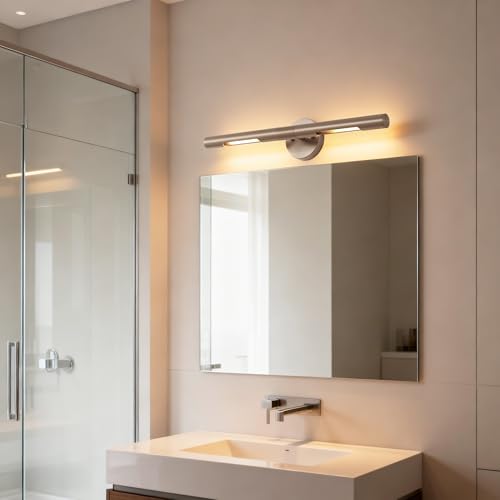 Image of Brushed Nickel Picture Light 24 inches Modern Wall Sconce with Cylinder Metal Shades Rotatable 360Indoor Wall Lighting Fixture Bathroom Vanity Light Bedroom Living Room
