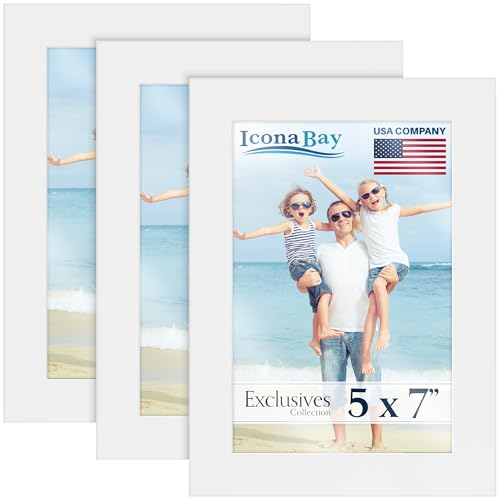 5x7 Picture Frames, White, 3 Pack, Exclusives, Wood Composite Photo Frame