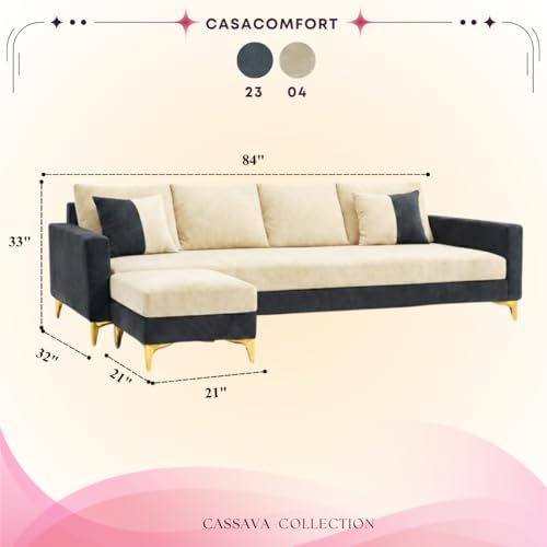 Image of Classiq Rich 5 Seater L Shape Sofa Set with Movable Ottoman | Flexible Layout | Spacious Soft Touch Seating | Designer Sofa for Living Room (Dark Grey-Cream)