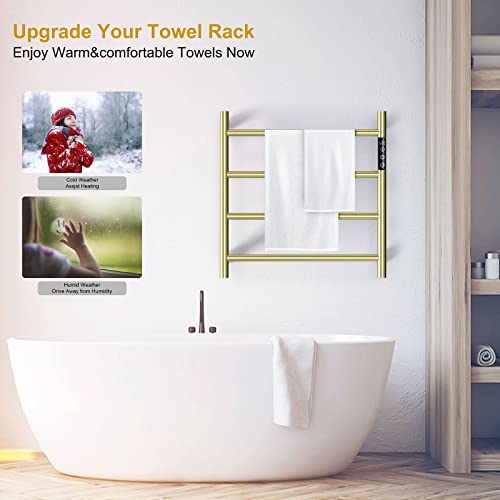 Vjass Towel Warmers,4 Bars Design Stainless Steel Heated Towel Rack With Built-In Timer, Wall-Mounted Bath Towel Heater For Bathroom, Plug-In/Hardwired (Brushed Gold) #TOP5