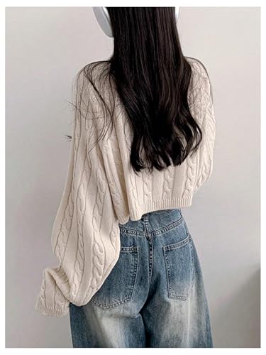 OYOANGLE Women's Cable Knit Open Front Bolero Shrugs Long Sleeve Lightweight Cropped Cardigan Sweaters3