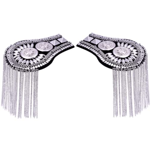 Image of 2 Pcs Vintage Tassel Link Chain Epaulet Shoulder Boards Badge Brooch For Men Women Uniform Epaulettes Accessories