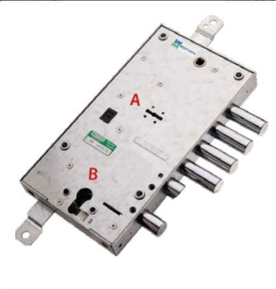 Serratura di sicurezza per porta blindata Mottura 54.597 Triplice con mezzo giro diam. 20mm chiave doppia mappa con serratura di blocco a cilindro europeo.Mano sx interasse catenacci 28 mm.