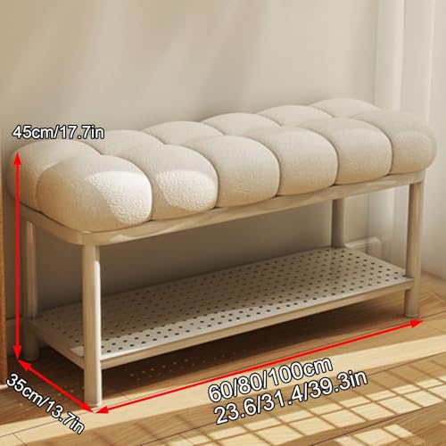 Banc à chaussures avec coussin et étagère de rangement d'entrée 80cm