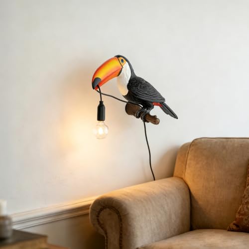 Image of NorDiem Right Toucan Plug-in Wall Sconce,Resin Bird E12 Bulb,Boho Decor