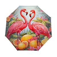 Automatic Folding Umbrella Flamingos Lemon Summer Fruit Auto Open Compact Portable Windproof Travel Umbrella for Women Men Girls Kids Boys