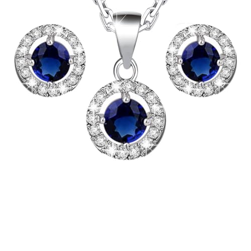 Crystalline Azuria Mujer 18ct Chapado en Oro Blanco Juego de joyas Zafiro simulado Azul Zirconia Collar Pendientes