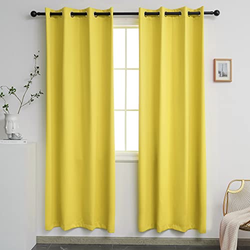 Yellow Blackout Curtains 84 Inch Length Grommet Thermal Insulated Room Darkening Curtains for Living Room Bedroom 2 Panels Set 52 W x 84 L, Lemon Yellow