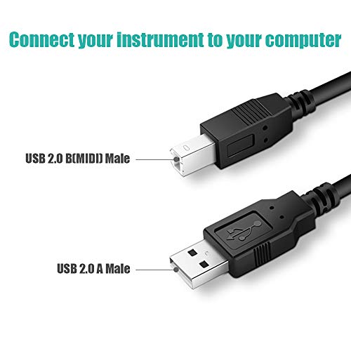 MIDI-Kabel für Instrumente 2 m, USB A zu B-Kabel Kompatibel Mit Klavier, Midi-Controller, Midi-Tastatur, Audio-Interface-Aufnahme, USB-Mikrofon und Mehr