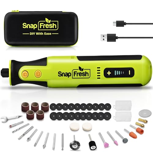 Image of SnapFresh 8V Cordless Rotary Tool Kit, 28,000 RPM 5-Speed Mini Electric Multi-Tool with LED Light, USB-C Rechargeable, 46 Accessories & Carry Bag, Lightweight for DIY Crafts & Dog Nail Grinding