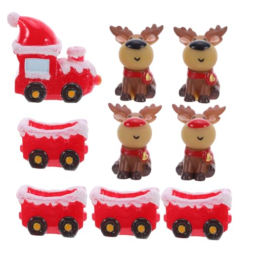 POPETPOP Rennes Décoratifs Résine Figurines de Rennes Miniatures pour Table Ensemble de Train de Noël avec Décorations Hiver