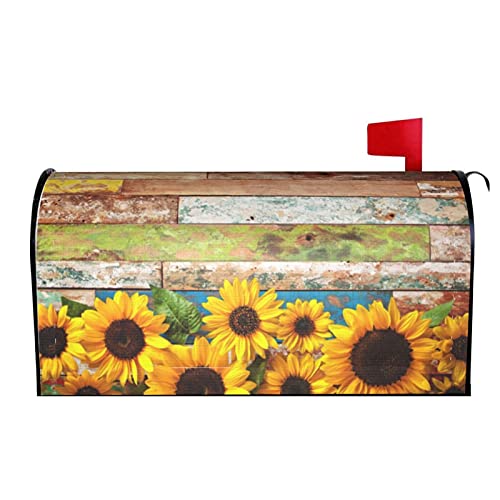 Duduho Sunflowers Mailbox Cover Magnetic Vintage Wood Board Mailbox Wraps Post Box Cover Décor 21X18 In #TOP25