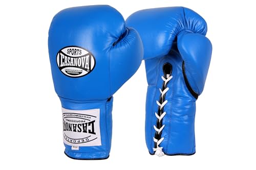 CASANOVA Boxing® Traning LACE-UP Leather Boxing Gloves for Men and Woman - MMA, Kick Boxing, Muay Thai, Sparring, Heavy Bag Training, Combat Sport (Blue, 12 oz)