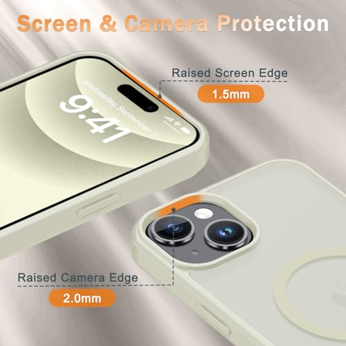 Image of for iPhone 15 Plus Case, iPhone 14 Plus Case, Matte Magnetic Phone Cover with 1 Screen Protector [Support for MagSafe] [Shockproof Military Grade Protection] Translucent Frosted Back, Cream White