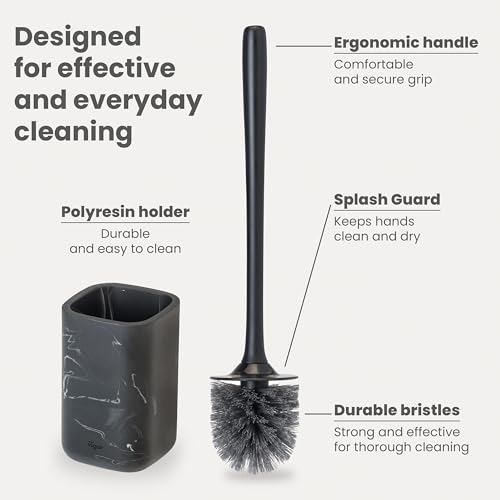 Image of Vigar Zense Toilet Brush and Holder Set, Polyresin Stone, Black Marble