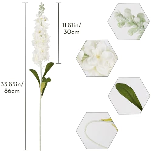 Verblomw 6Pcs Delphinium Artificial Flowers White 34.6'' Faux Larkspur Silk Flowers Long Stem Fake Snapdragon Realistic Flowers For Tall Floor Vase Home Kitchen Wedding Table Centerpieces Outdoor Decor thumb #1