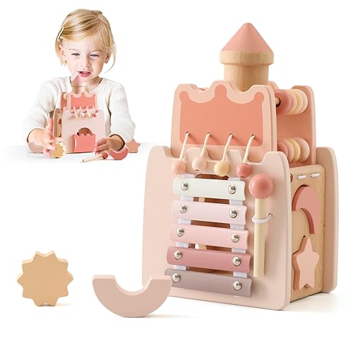 Promise Babe Montessori Spielzeug Baby Holzspielzeug,5 in 1 Rosa Schloss...