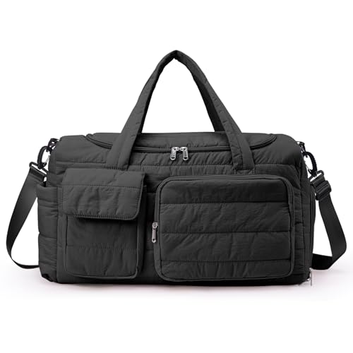 Image of Small Gym Bag for Women, Travel Duffle Bag Carry On Weekender Bag with Shoe Compartment, New#Black, 11 inch x 19.6 inch x 8.2 inch, Stylish Gym Bag