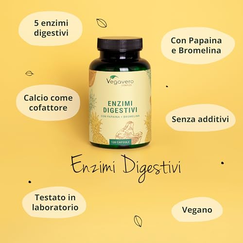 ENZIMI DIGESTIVI Vegavero® | 100% NATURALE | Con Bromelina, Papaina, Amilasi, Lipasi, Cellulasi e Calcio (Aquamin™ TG) | 120 capsule gastroresistenti DRcaps® | Vegan - 5