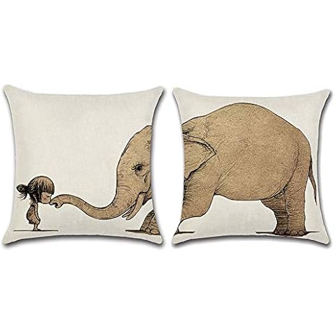 Gspirit Funda Cojines Algodón Lino 2 Piezas Elefante 45x45cm Cover