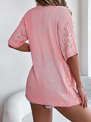 Image of Spicy Sandia Women's Loose Fit Short Sleeve Crochet Cardigan Sweaters for Summer