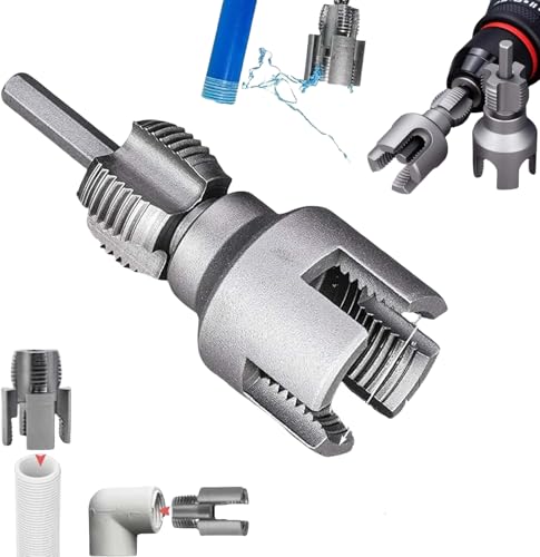 Pipe Threading Tool, Internal and External PVC Pipe Threader, Electric Drill Compatible 1/2" (DN15) 3/4" (DN20) Pipe Sizes Thread Cutting Tool for Home Repair (1/2")