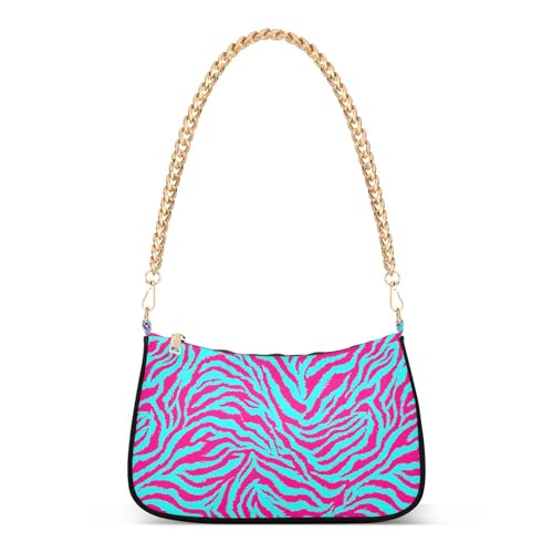 Clutch Tote Handbags with Removable Chains and Zipper Closure Rose Pink Blue Tigers Zebra Print Pattern Shoulder Purse Hobo Handbag for Women