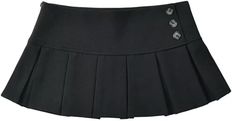 Women's High Waist Pleated Mini Skirt, Button Detail A-Line Casual Skort