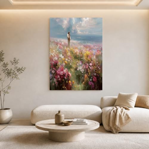 Tableau décoration murale salon moderne aquarelle fleurs 80x120