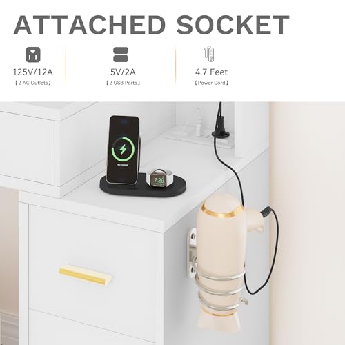 image for DWVO Makeup Vanity Set with Mirror & 3-Mode Lights, Vanity Desk with S