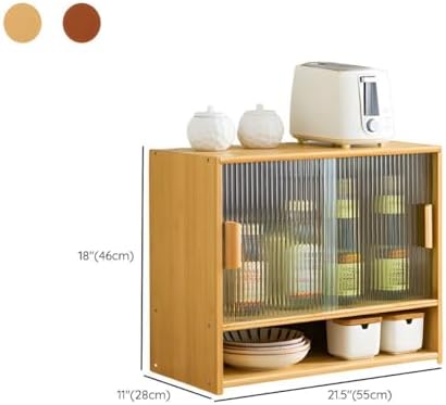 Natural Bamboo Sideboard Credenza with Glass Doors - Japanese-Style Kitchen Storage Cabinet, 26" L x 11" W x 13" H, Perfect for Coffee & Tea Set Display, Includes Natural Shelves