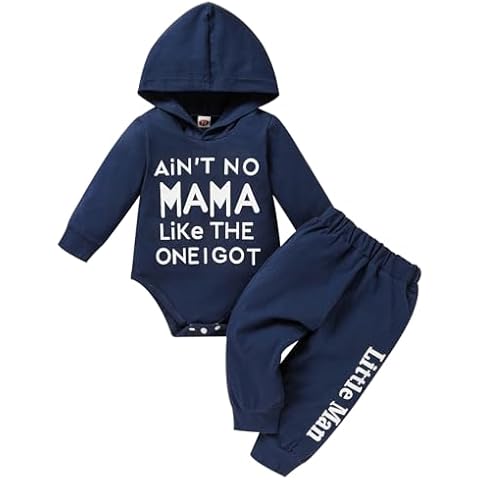 Viworld Baby Infants Boy Letter Print Outfits Long Sleeve Hoodies Romper+Pants Fall Winter Clothes Set Sweatshirt（Navy Blue 2, 6-12 Months Cover