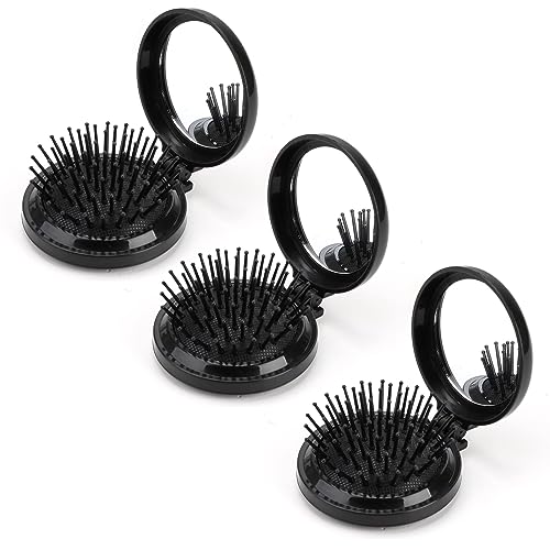 Round Pieghevole Pettine da Viaggio,3 PCS Pettine Pieghevole con Specchio Spazzole per Capelli Pieghevoli Spazzole a Specchio da Viaggio per Capelli Donne e Ragazze