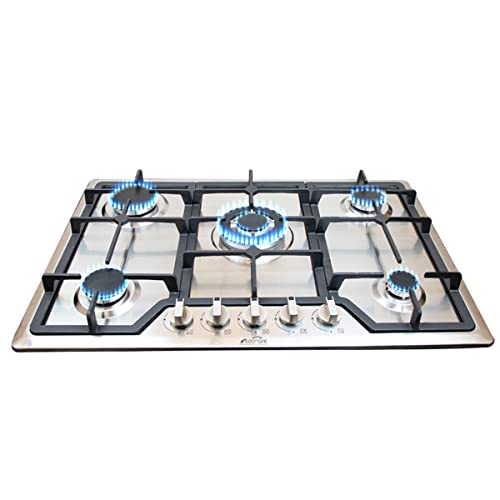 ECOCINARE - Parrilla de Gas Empotrable con 5 Quemadores de Acero Inoxidable (Gas Natural y Gas LP, Incluye Espreas para Cambio de Gas Estufa para Cocina
