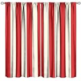 Striped Curtain, Red and White Vintage Striped Curtain Print, Bedroom Living Room Decoration Blackout Curtain 2 Panels Set Total Size 42' W X 45' L Inch
