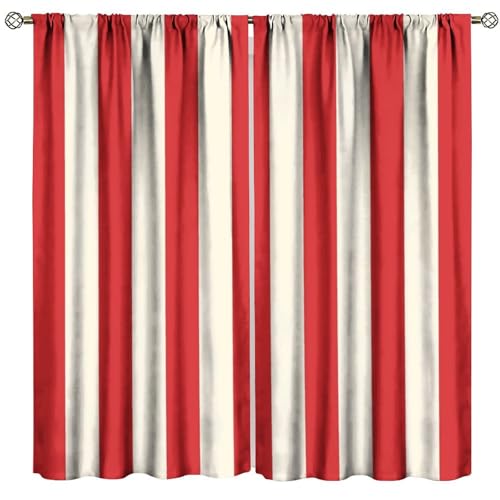 TFOSO Striped Curtain, Red and White Vintage Striped Curtain Print, Bedroom Living Room Decoration Blackout Curtain 2 Panels Set Total Size 72" W X 63" L Inch